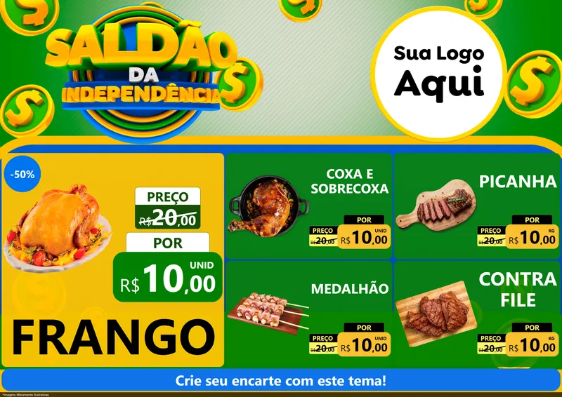 Modelo de Encarte para Encarte A4 Horizontal com o tema Saldão da Indepêndencia para Assados