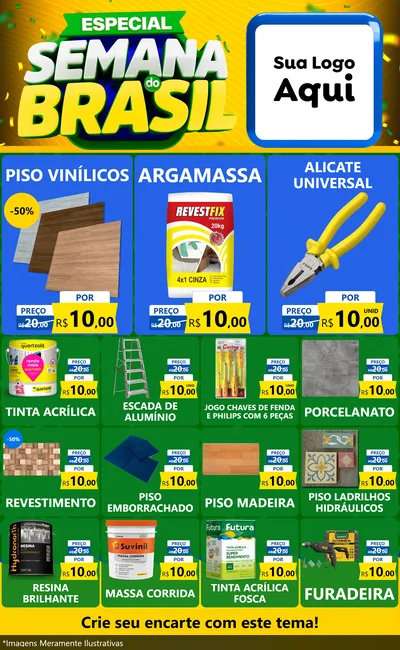 Modelo de Encarte para Encarte Grande com o tema Especial Semana do Brasil para Material para Construção