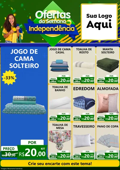Modelo de Encarte para Encarte A4 Vertical com o tema Ofertas da Semana da Independência para Cama, Mesa e Banho