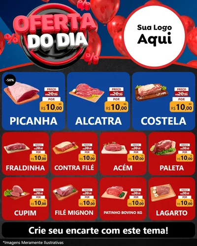 Modelo de Rede Social para Feed Instagram com o tema Oferta do Dia para Açougue