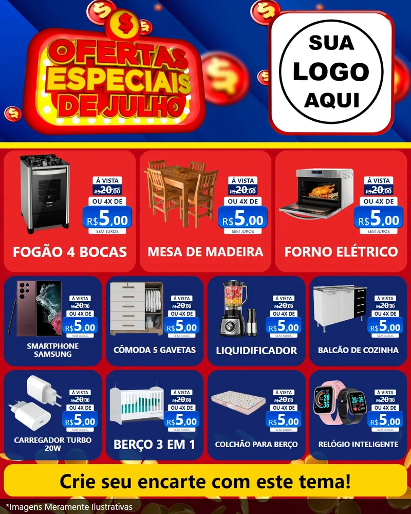 Modelo de Rede Social para Feed Instagram com o tema Ofertas Especiais de Julho para Móveis e Eletro