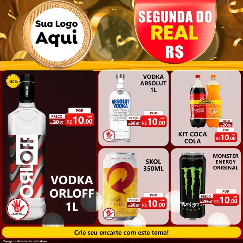Modelo de Rede Social para Feed Facebook com o tema Segunda do Real para Distribuidora de bebidas
