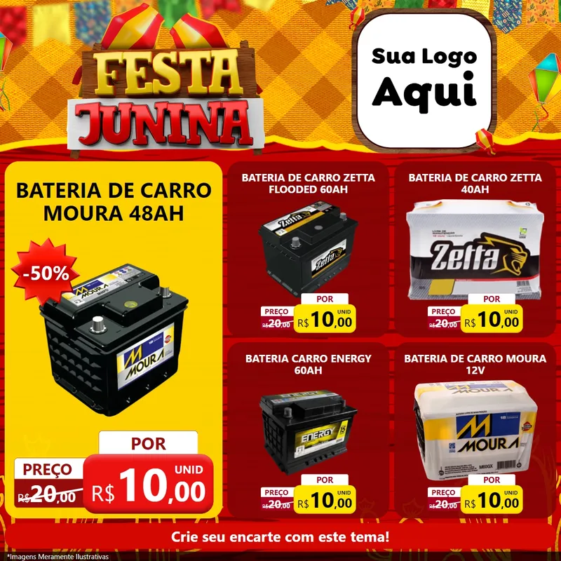 Modelo de Rede Social para Feed Facebook com o tema Festa Junina para Baterias Elétricas