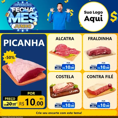 Modelo de Rede Social para Feed Facebook com o tema Operação Fecha Mês, Junho para Açougue