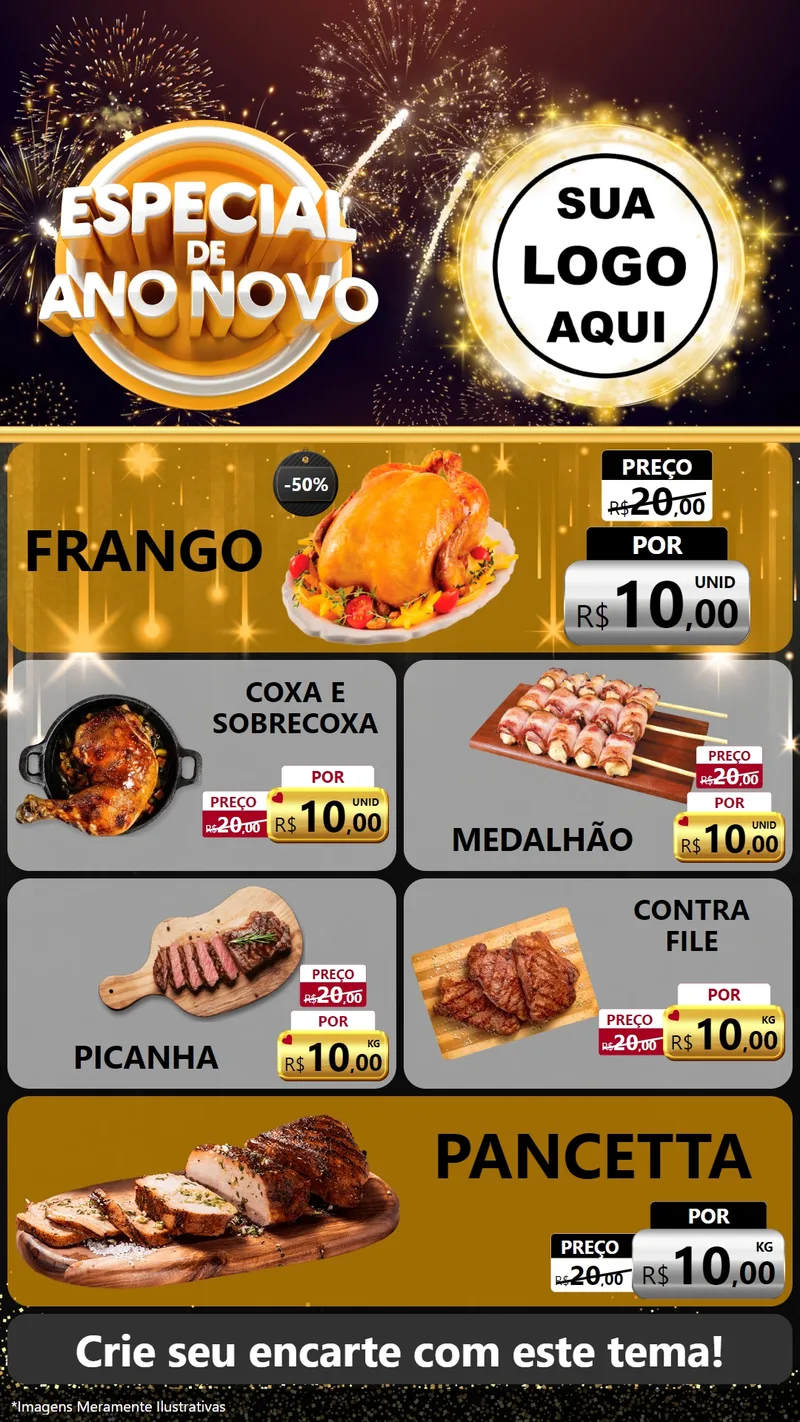 Modelo de TV para TV Vertical com o tema Especial de Ano Novo para Assados