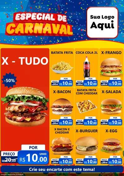 Modelo de Encarte para Encarte A4 Vertical com o tema Especial de Carnaval para Hamburgueria