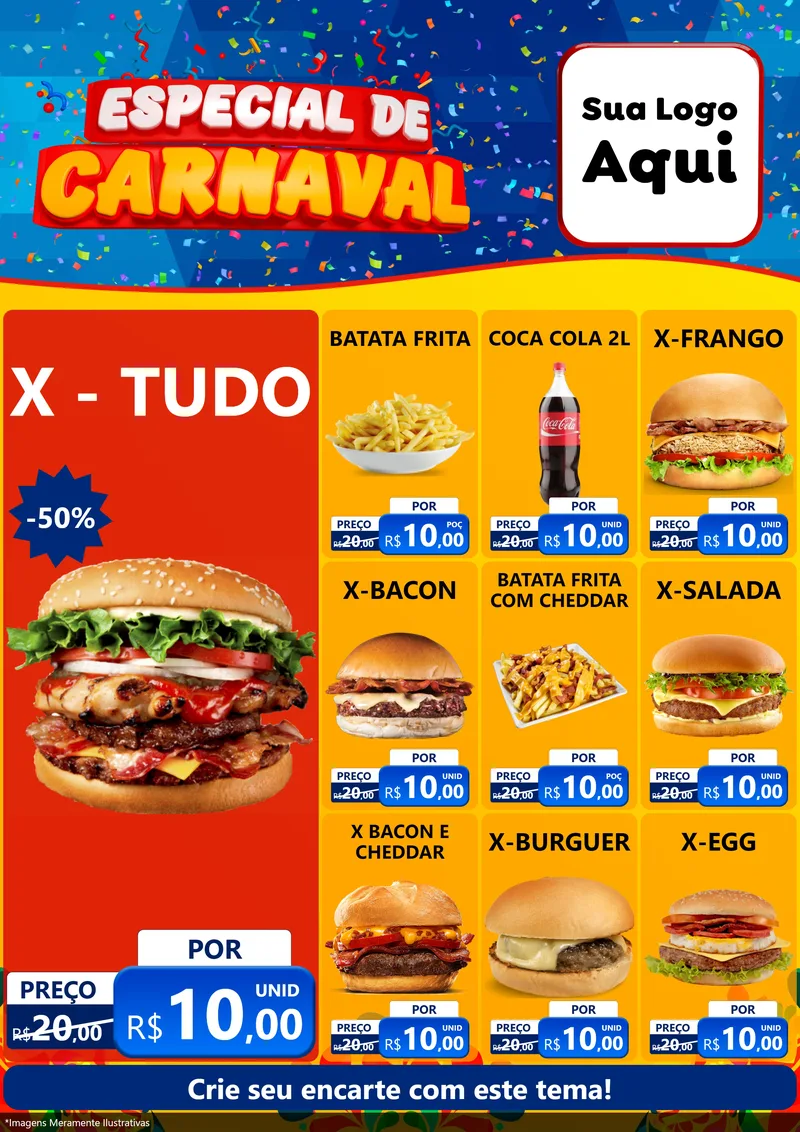 Modelo de Encarte para Encarte A4 Vertical com o tema Especial de Carnaval para Hamburgueria