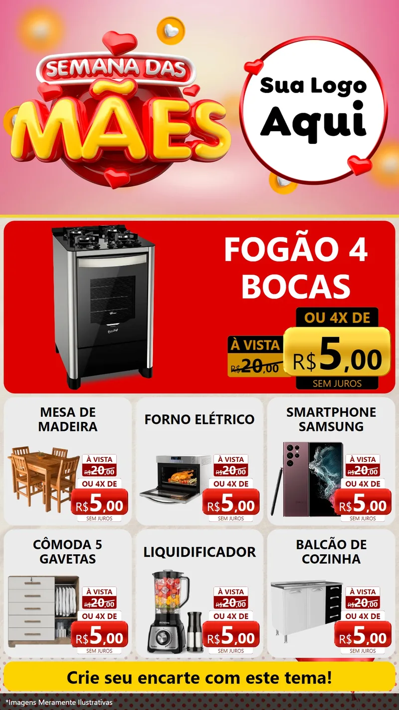 Modelo de Rede Social para Stories com o tema Semana das Mães para Móveis e Eletro
