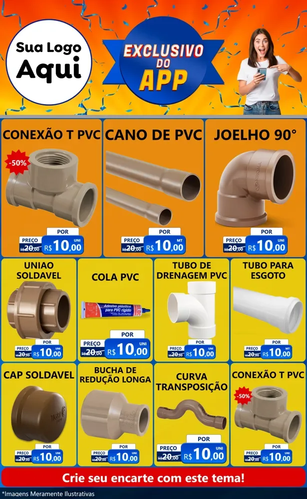 Modelo de Encarte para Encarte Grande com o tema Exclusivo do Aplicativo para Tubos e conexões