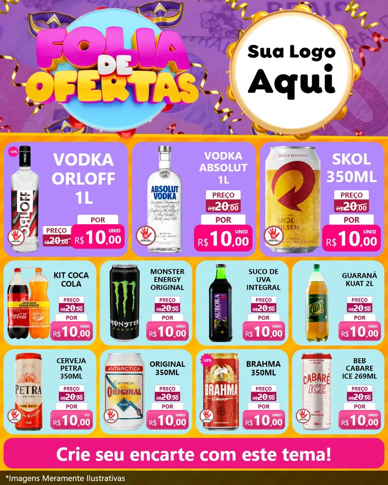 Modelo de Rede Social para Feed Instagram com o tema Folia de Ofertas para Distribuidora de bebidas