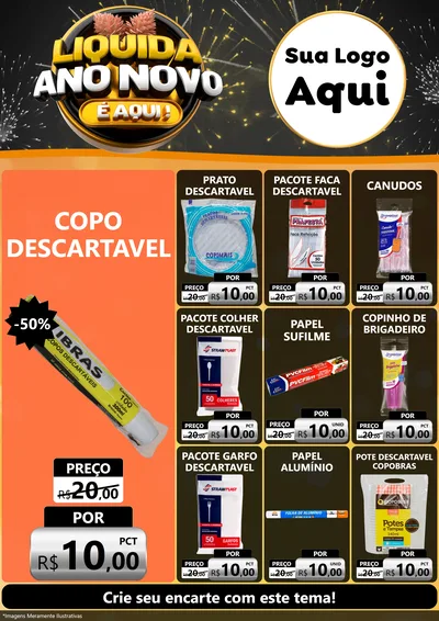 Modelo de Encarte para Encarte A4 Vertical com o tema Liquida Ano Novo É Aqui! para Embalagens