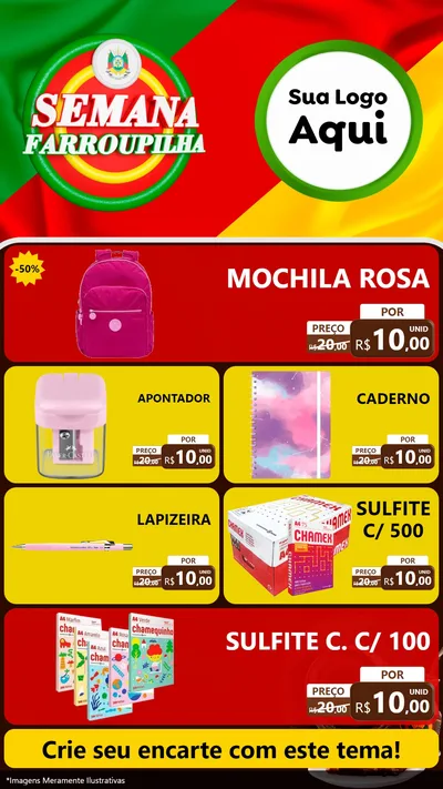 Modelo de TV para TV Vertical com o tema Semana Farroupilha para Papelaria