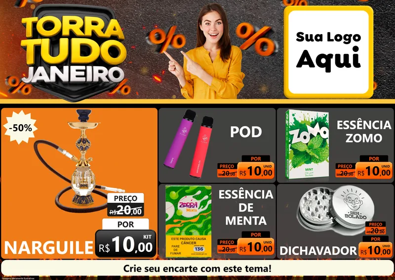 Modelo de Encarte para Encarte A4 Horizontal com o tema Torra Tudo Janeiro para Tabacaria