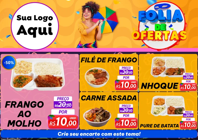 Modelo de Encarte para Encarte A4 Horizontal com o tema Folia de Ofertas para Restaurante