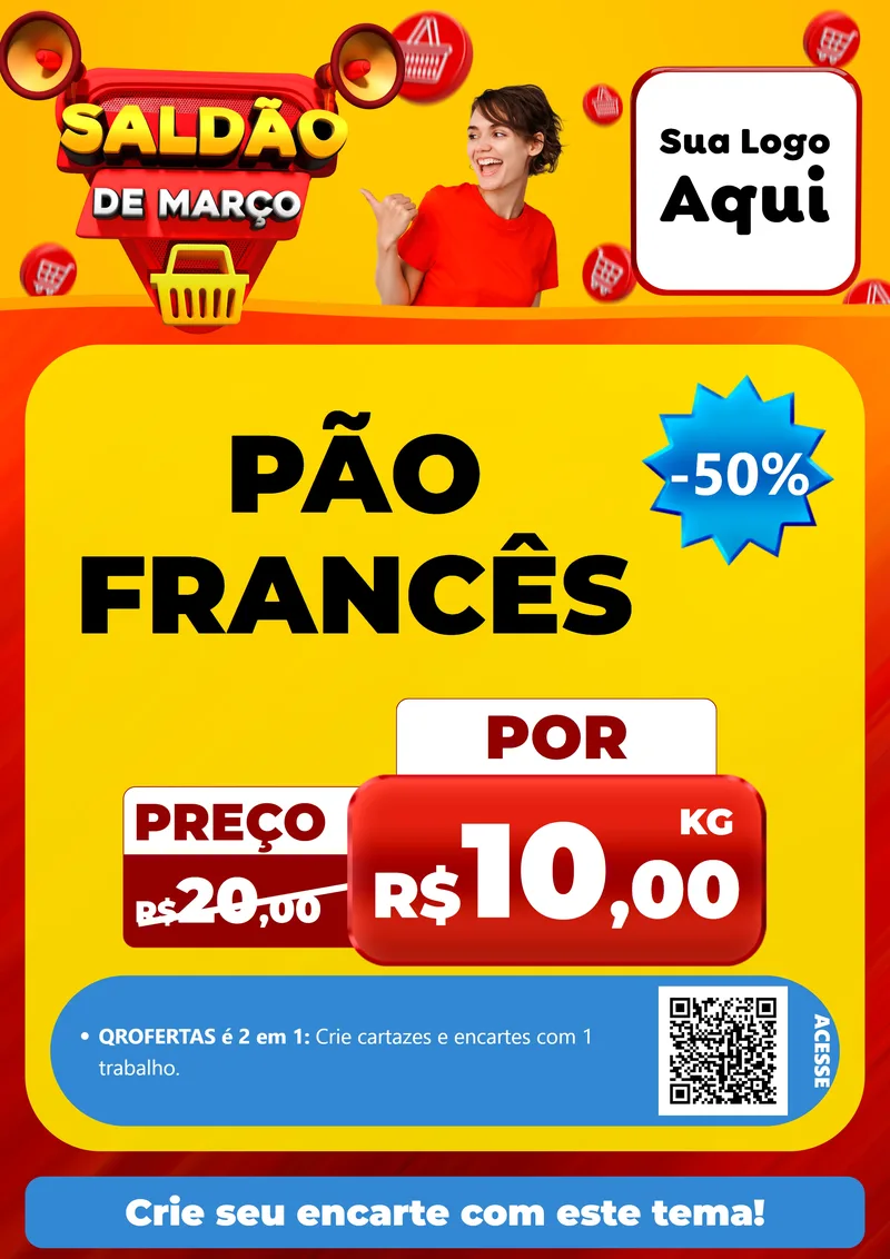 Modelo de Cartaz para Cartaz A4 Vertical com o tema Saldão de Março para Padaria