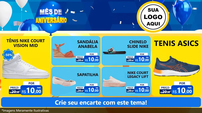 Modelo de TV para TV Horizontal com o tema Mês de Aniversário para Calçados