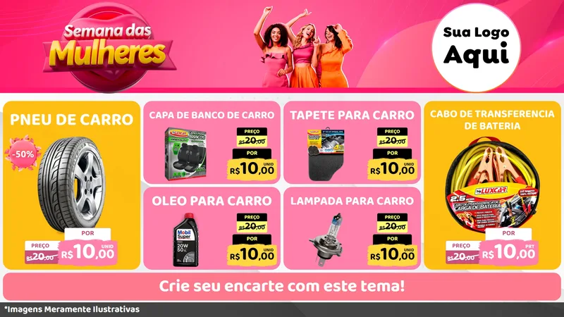Modelo de TV para TV Horizontal com o tema Semana das Mulheres para Auto peças