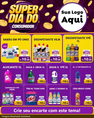 Modelo de Rede Social para Feed Instagram com o tema Super Dia do Consumidor para Produtos de Limpeza