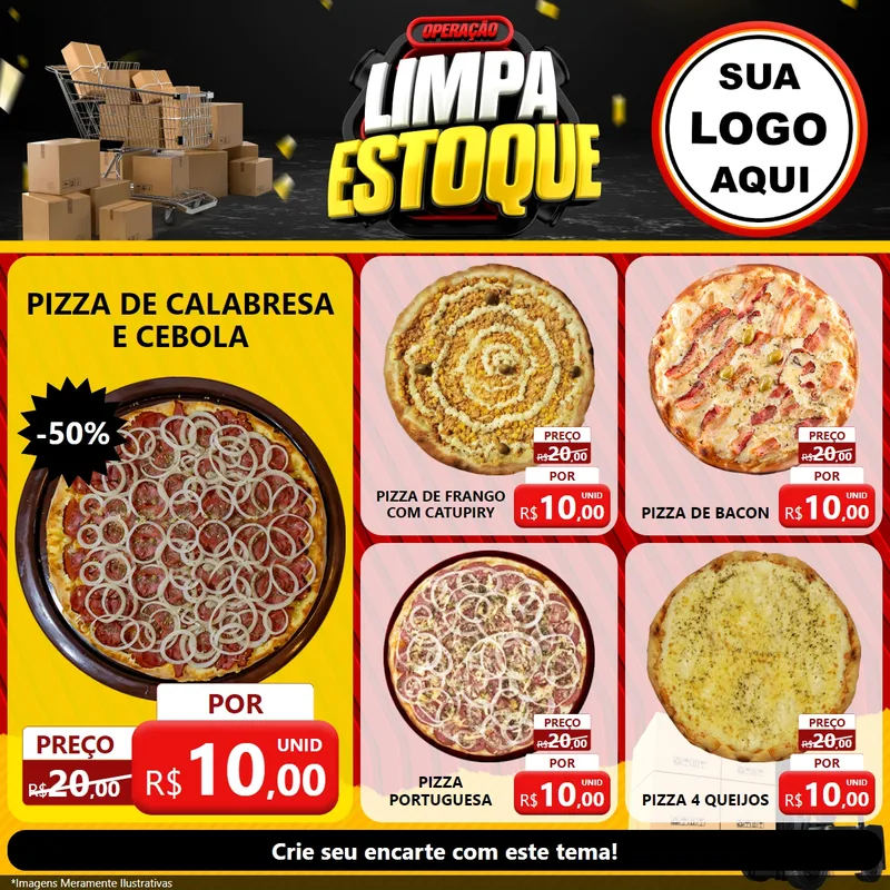 Modelo de Rede Social para Feed Facebook com o tema Operação Limpa Estoque para Pizzaria
