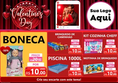 Modelo de Encarte para Encarte A4 Horizontal com o tema Valentine's Day para Brinquedos