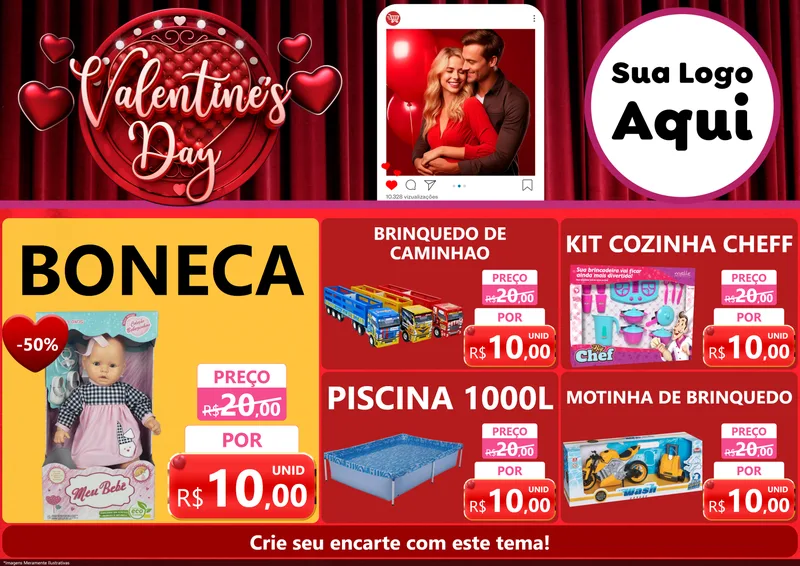 Modelo de Encarte para Encarte A4 Horizontal com o tema Valentine's Day para Brinquedos