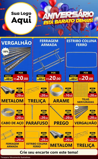 Modelo de Encarte para Encarte Grande com o tema Aniversário para Ferragens