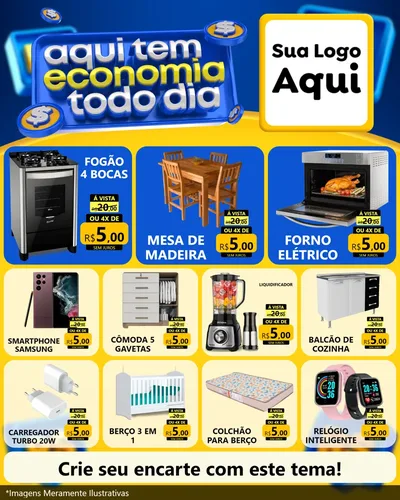 Modelo de Rede Social para Feed Instagram com o tema Aqui Tem Economia Todo Dia para Móveis e Eletro