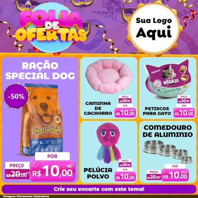 Modelo de Rede Social para Feed Facebook com o tema Folia de Ofertas para Pet Shop
