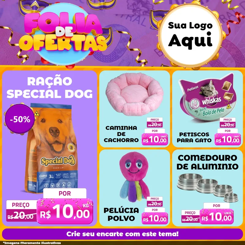 Modelo de Rede Social para Feed Facebook com o tema Folia de Ofertas para Pet Shop