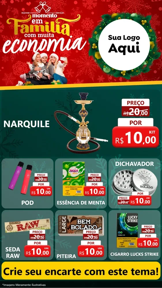 Modelo de Rede Social para Stories com o tema Momento em Família (Natal) para Tabacaria