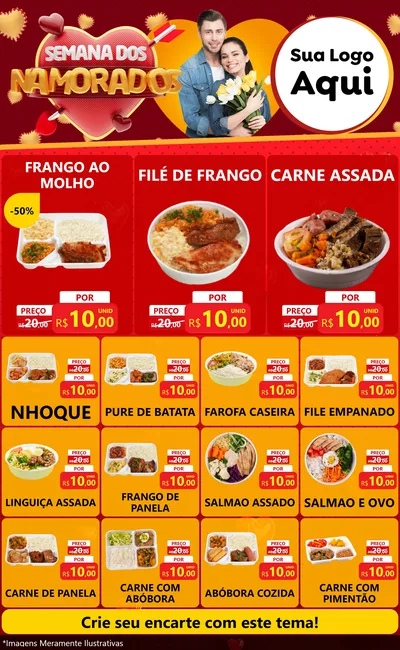 Modelo de Encarte para Encarte Grande com o tema Semana dos Namorados para Restaurante