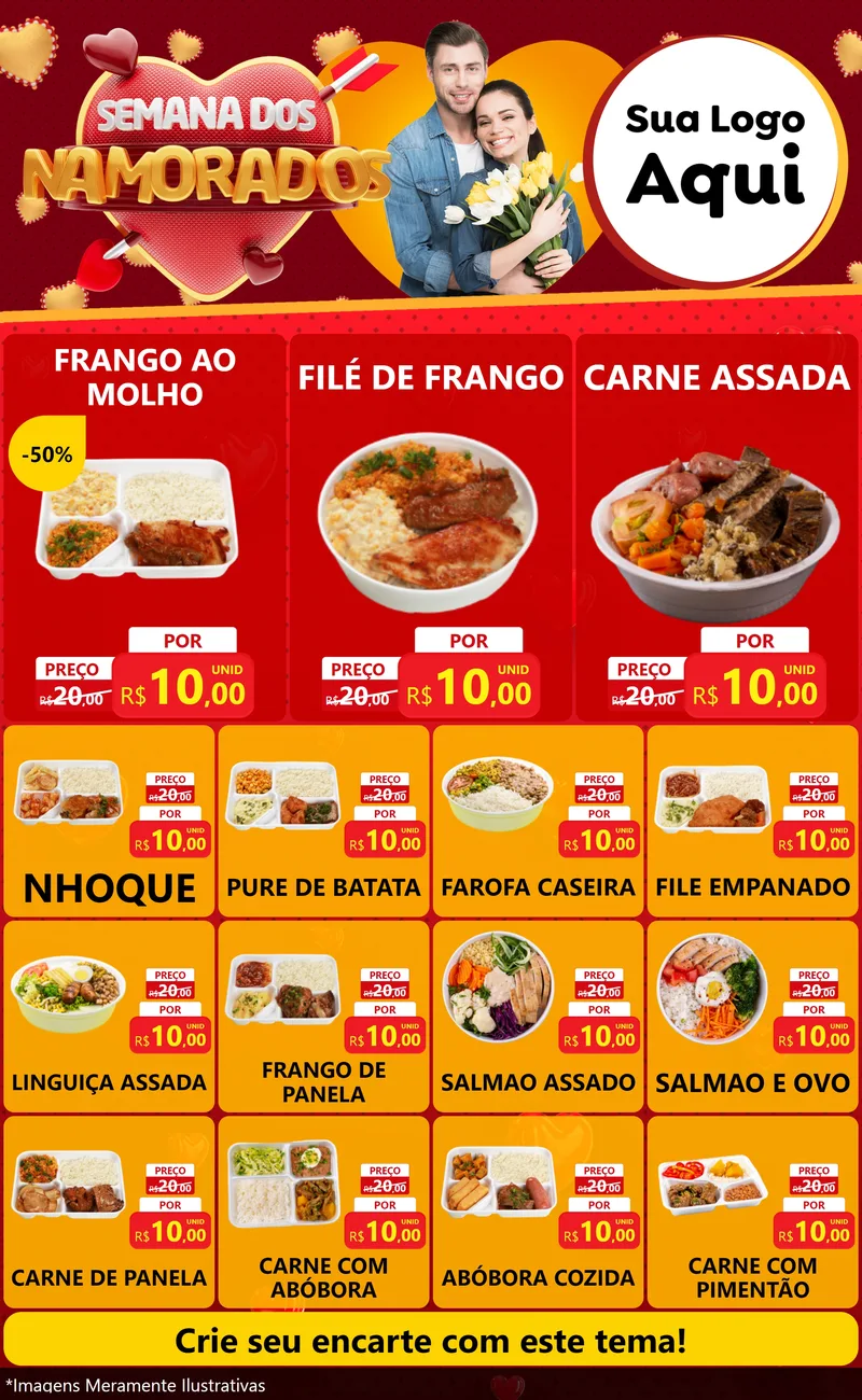 Modelo de Encarte para Encarte Grande com o tema Semana dos Namorados para Restaurante