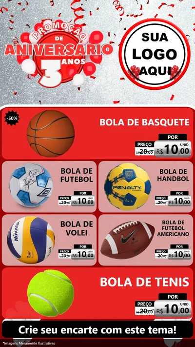 Modelo de TV para TV Vertical com o tema Promoção de Aniversário - 3 Anos para Artigos Esportivos