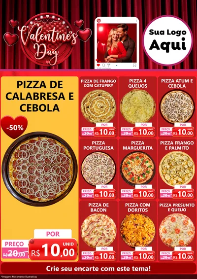 Modelo de Encarte para Encarte A4 Vertical com o tema Valentine's Day para Pizzaria