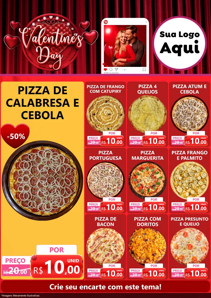 Modelo de Encarte para Encarte A4 Vertical com o tema Valentine's Day para Pizzaria