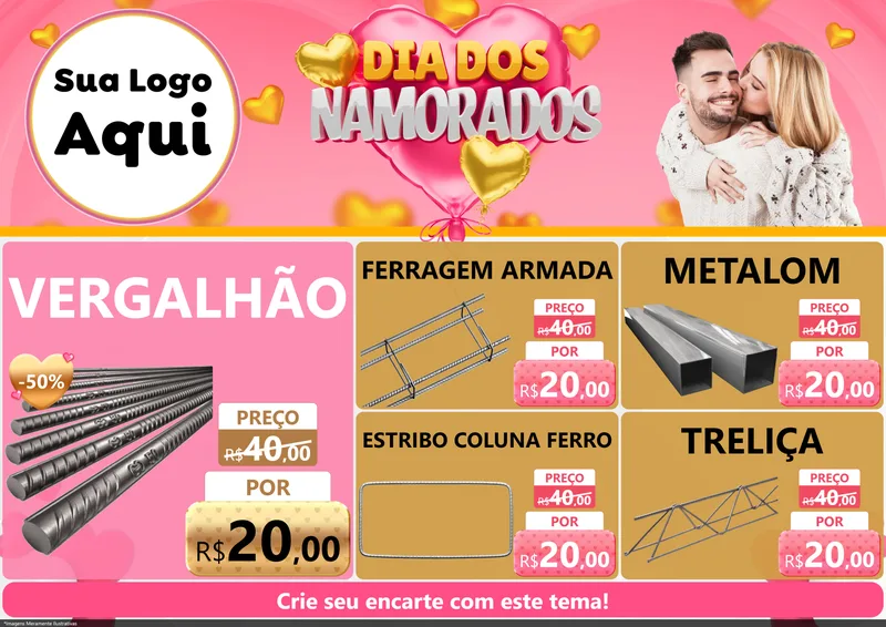Modelo de Encarte para Encarte A4 Horizontal com o tema Dia dos Namorados para Ferragens