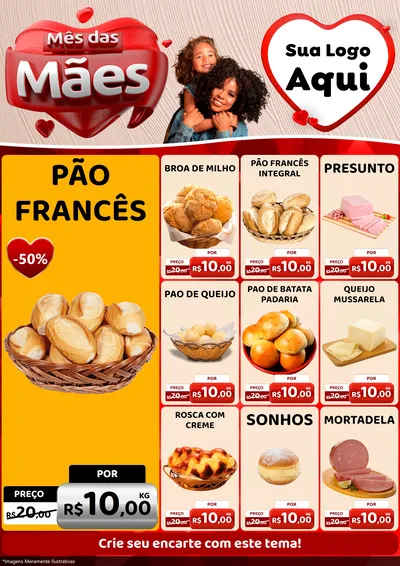 Modelo de Encarte para Encarte A4 Vertical com o tema Mês das Mães para Padaria
