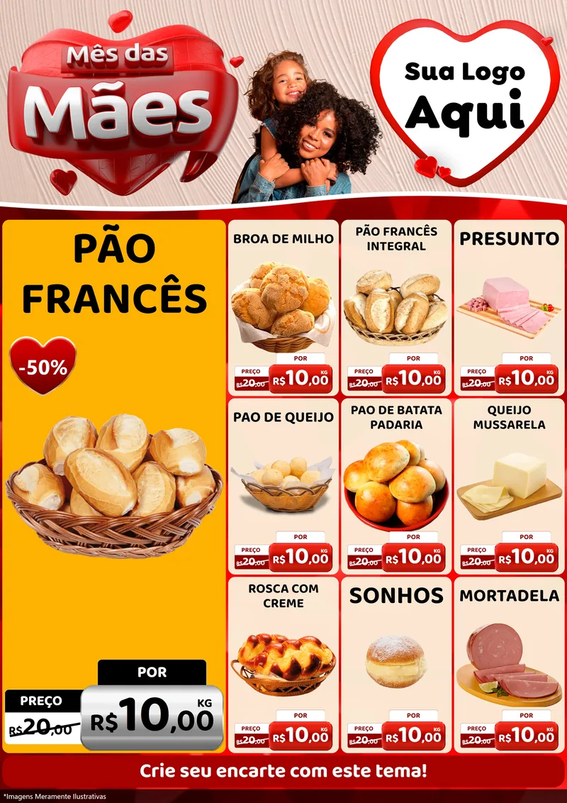Modelo de Encarte para Encarte A4 Vertical com o tema Mês das Mães para Padaria