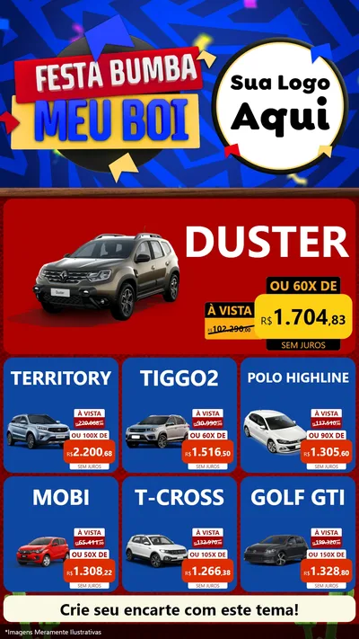 Modelo de Rede Social para Stories com o tema Festa Bumba meu Boi para Concessionaria de Carros