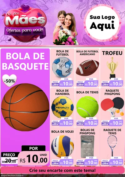 Modelo de Encarte para Encarte A4 Vertical com o tema Dia das Mães Ofertas para Você! para Artigos Esportivos