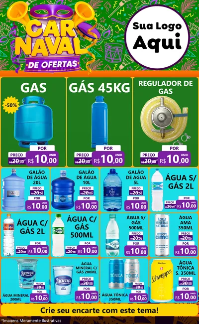 Modelo de Encarte para Encarte Grande com o tema Carnaval de Ofertas para Água e gás
