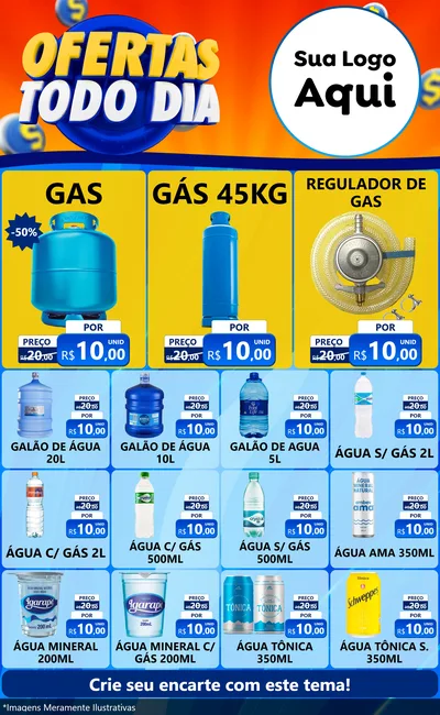 Modelo de Encarte para Encarte Grande com o tema Ofertas Todo Dia para Água e gás