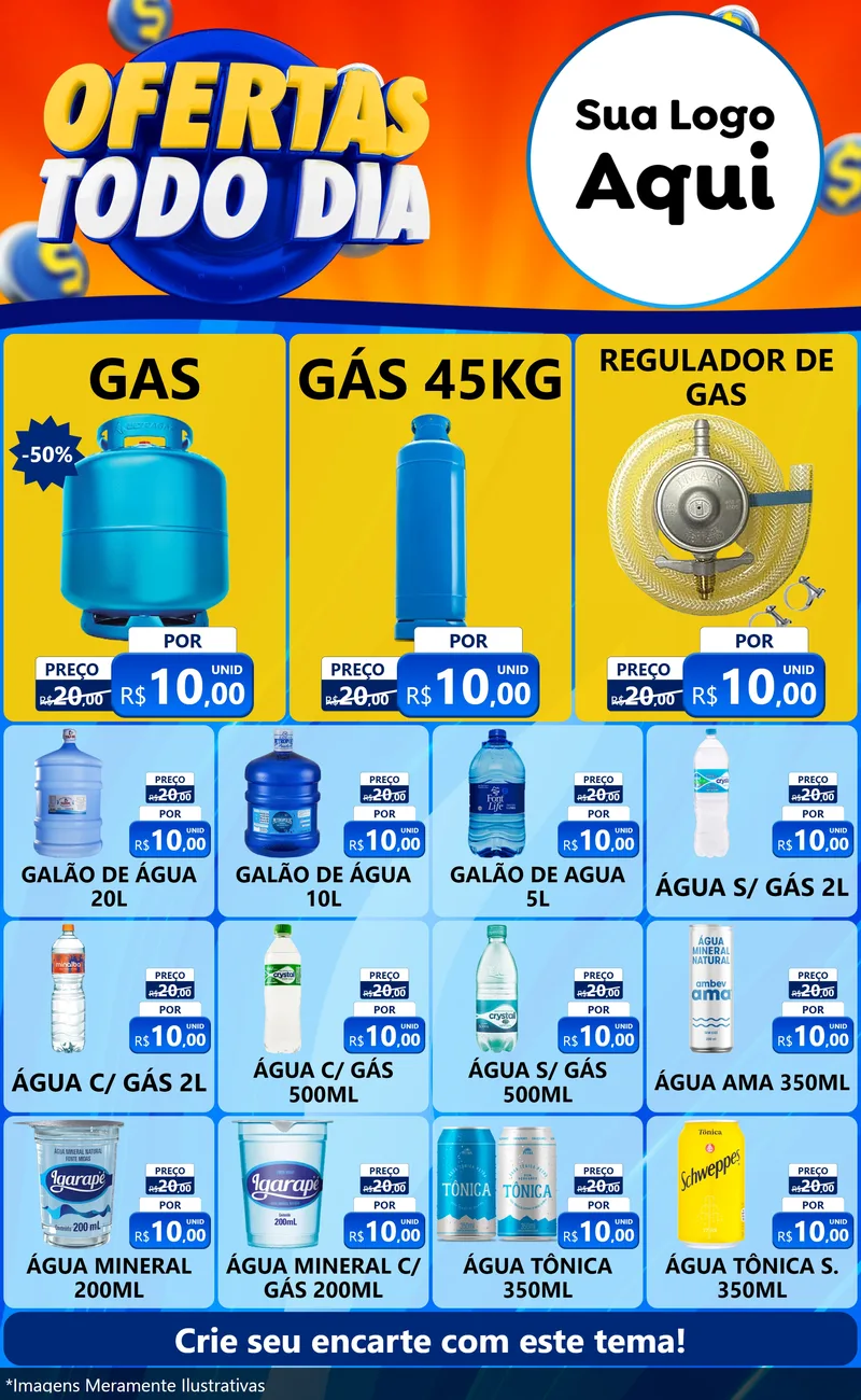 Modelo de Encarte para Encarte Grande com o tema Ofertas Todo Dia para Água e gás