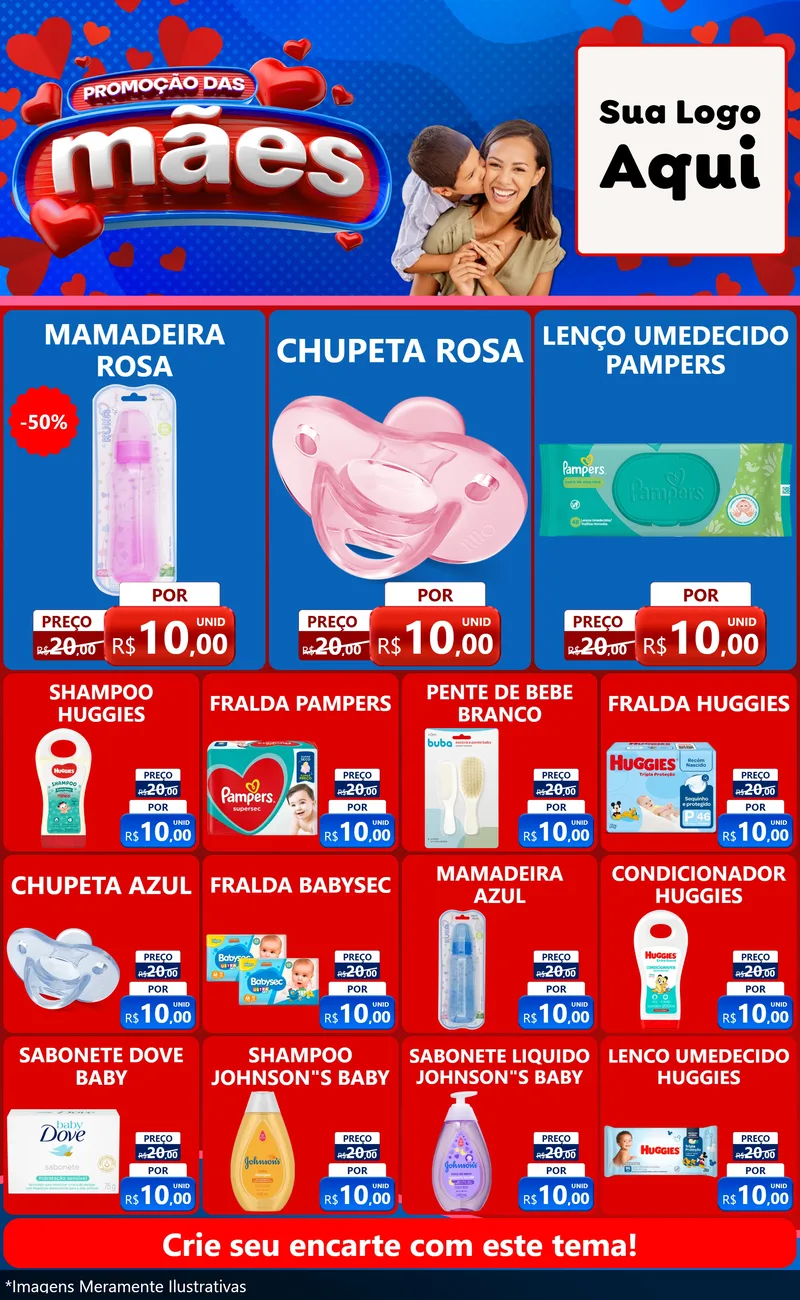 Modelo de Encarte para Encarte Grande com o tema Promoção das Mães para Bebês