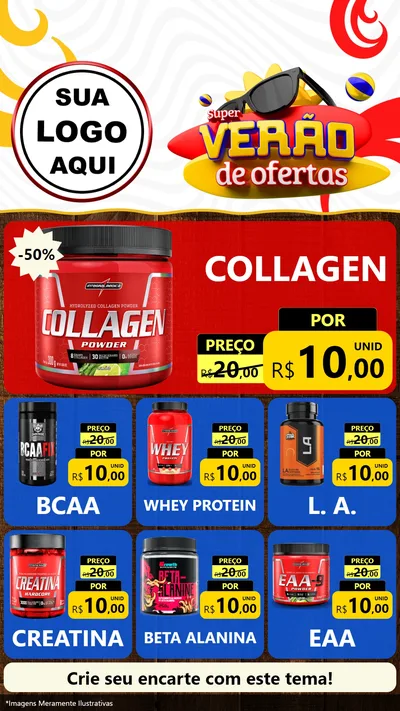 Modelo de Rede Social para Stories com o tema Super Verão de Ofertas para Suplementos alimentares
