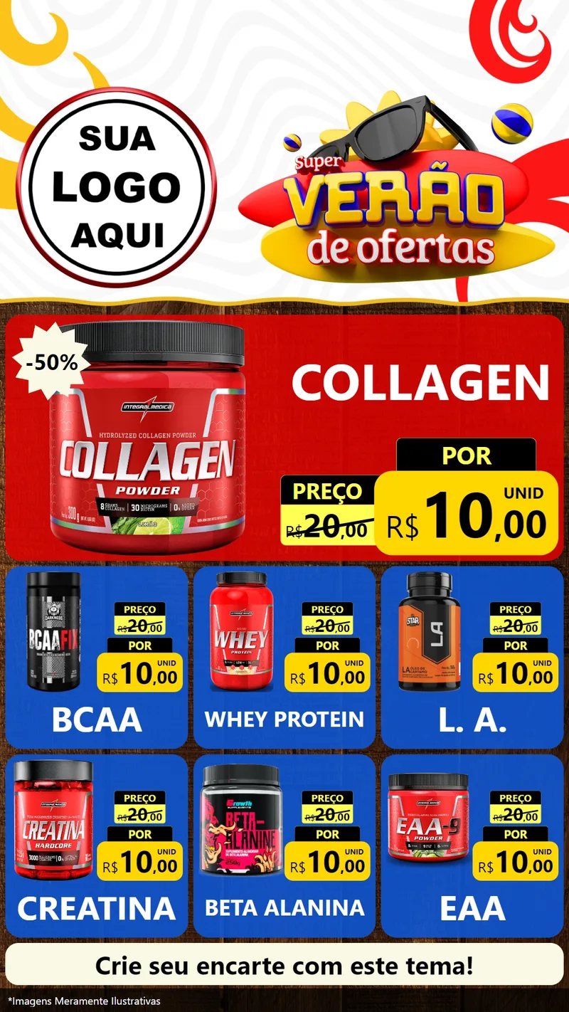 Modelo de Rede Social para Stories com o tema Super Verão de Ofertas para Suplementos alimentares