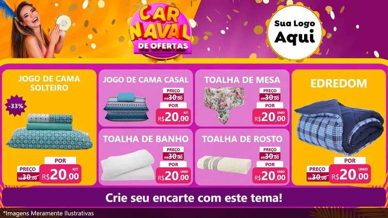 Modelo de TV para TV Horizontal com o tema Carnaval de Ofertas para Cama, Mesa e Banho