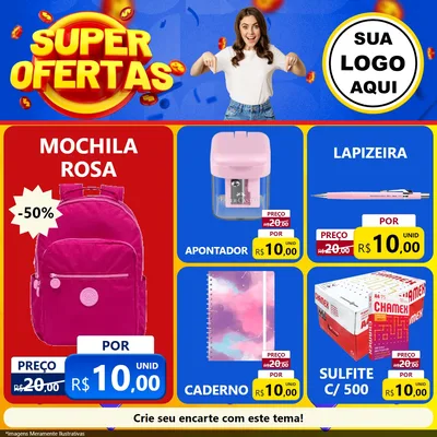 Modelo de Rede Social para Feed Facebook com o tema Super Ofertas para Papelaria
