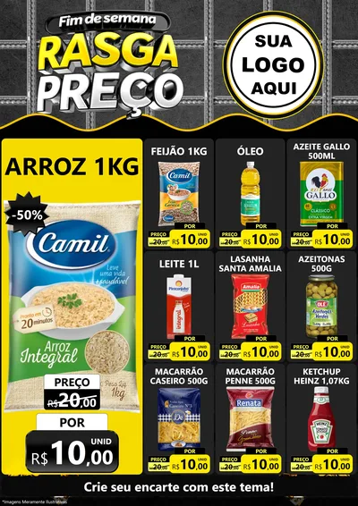 Modelo de Encarte para Encarte A4 Vertical com o tema Fim de Semana Rasga Preço para Supermercado