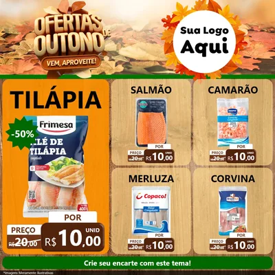 Modelo de Rede Social para Feed Facebook com o tema Ofertas de Outono - Vem, Aproveite! para Peixaria